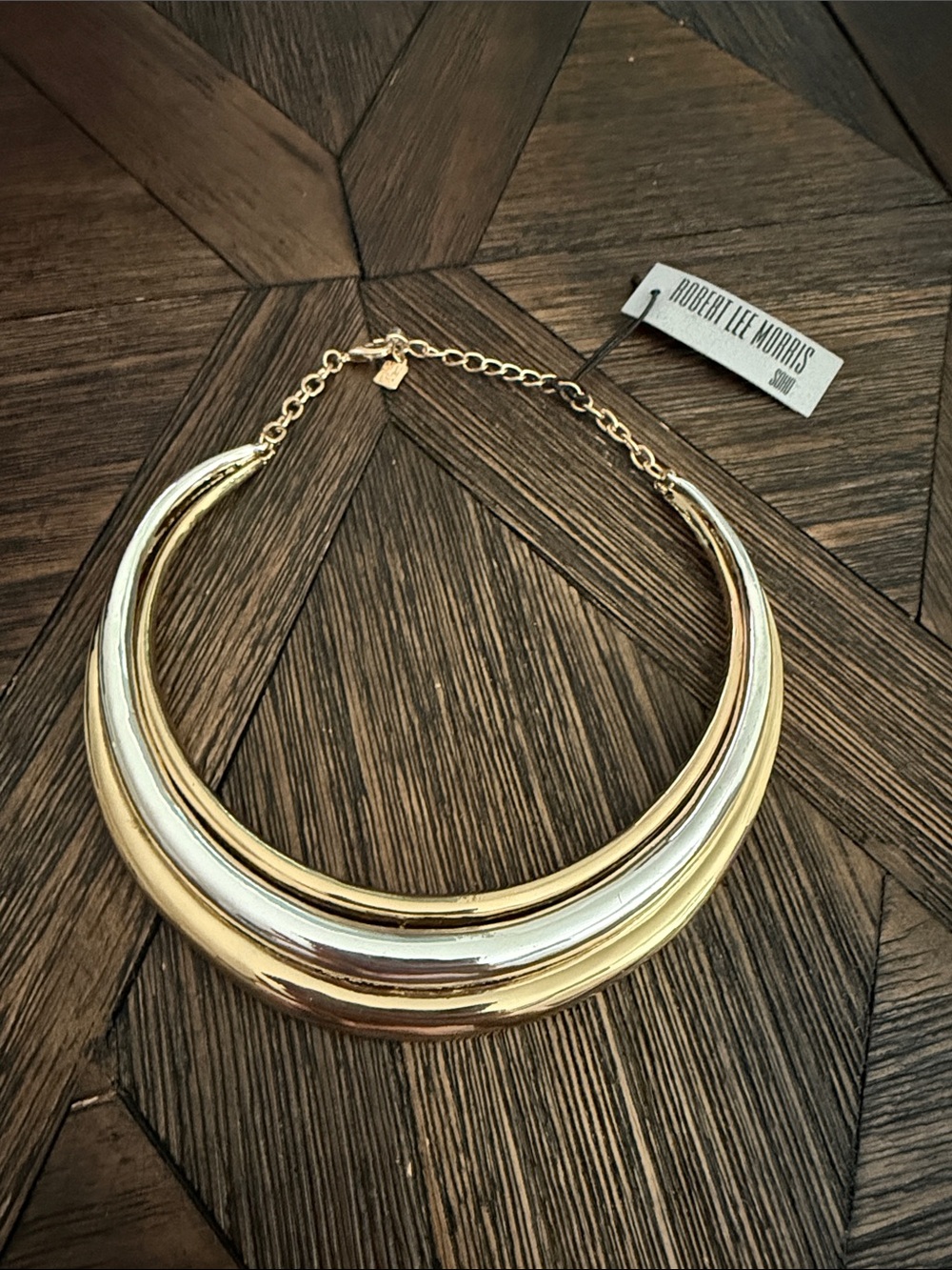 Robert Lee Morris SOHO Two-Tone Tubular Collar Necklace Gold & Silver – NWT